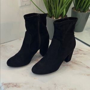 Women's Black Suede Block Heel Ankle Boots